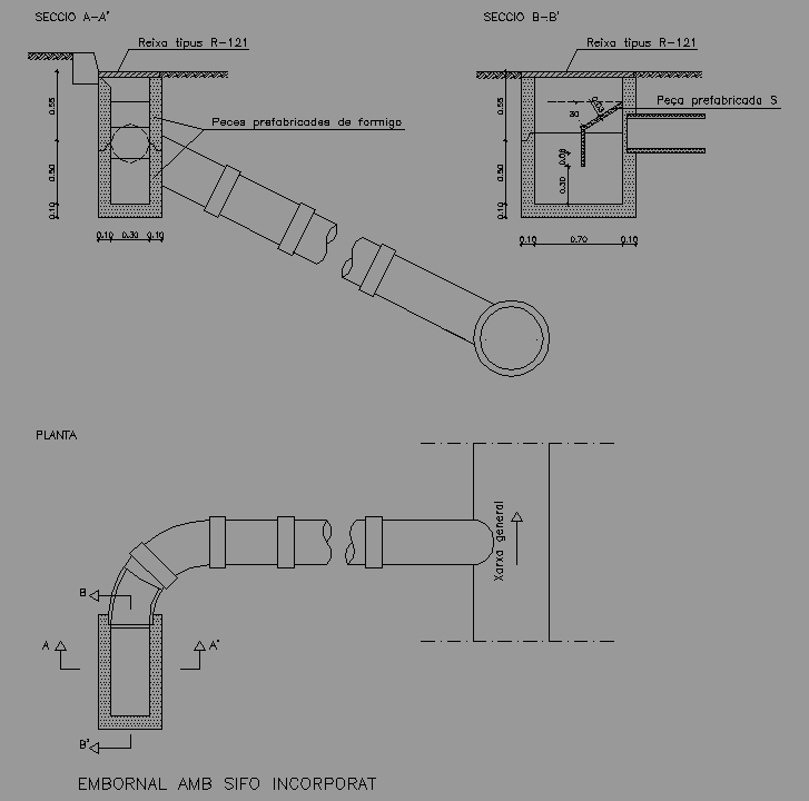 Bloque Autocad Imbornal con sifón incorporado